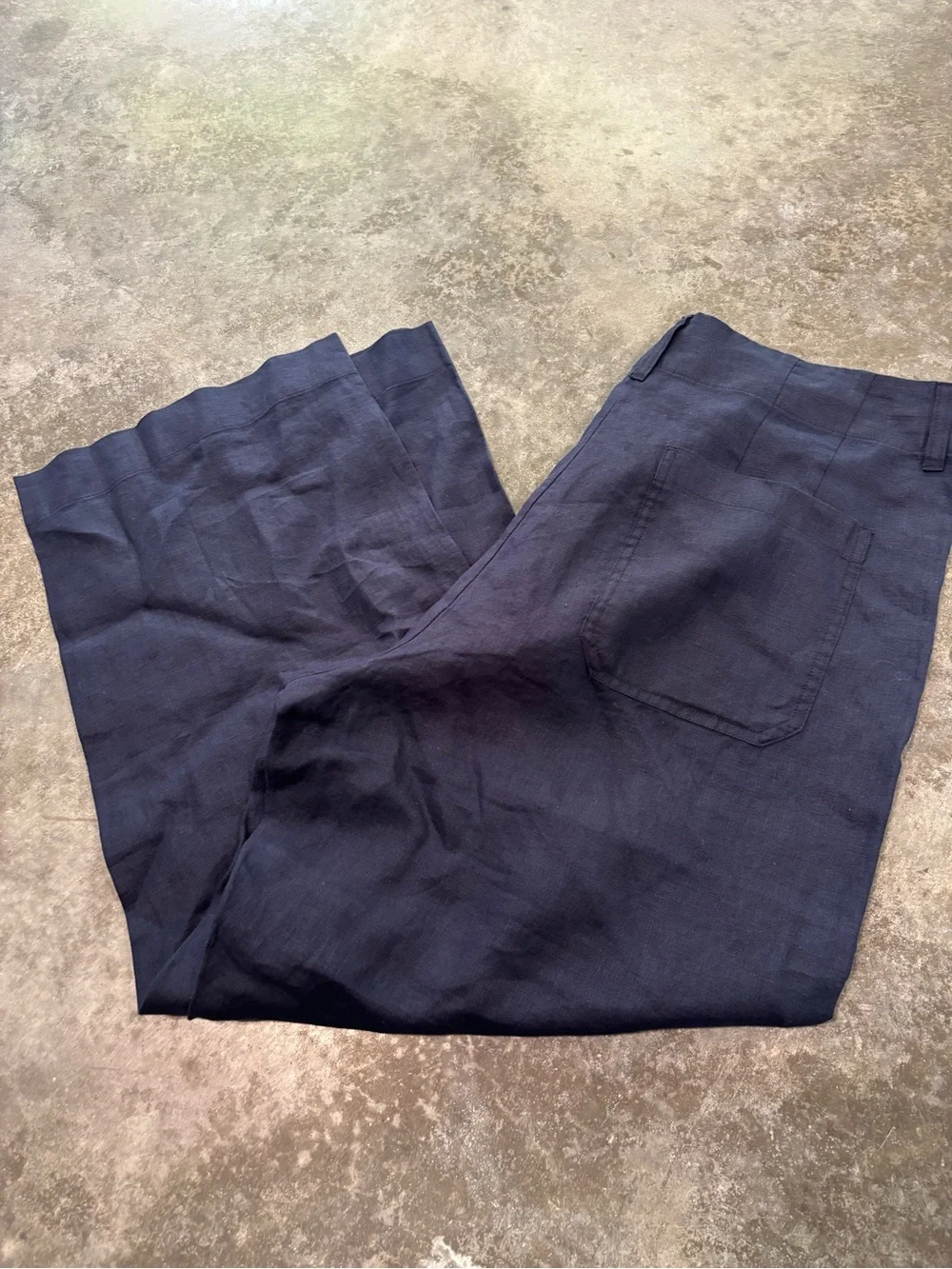 Quince Navy Wide-Leg Linen Pants with Patch Pockets